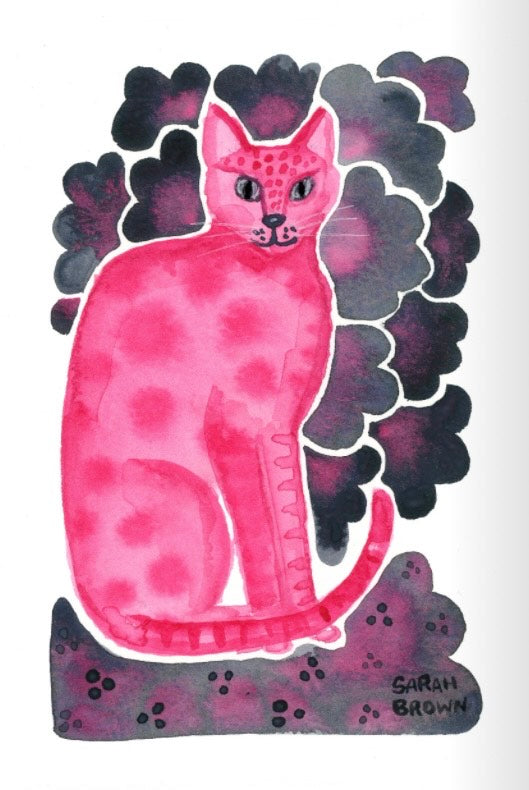 Pink Cat with Grey Flowers