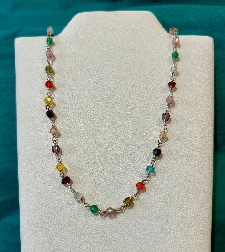 Rosary Style Chain Necklace Multi Color