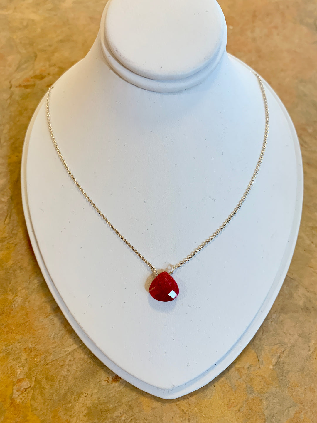 16" Silver Necklace Ruby