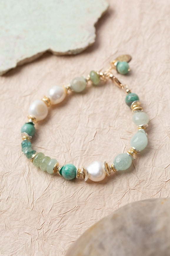 Serenity 7.5-8.5" Amazonite, Pearl, Aquamarine Bracelet