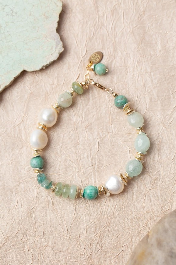 Serenity 7.5-8.5" Amazonite, Pearl, Aquamarine Bracelet