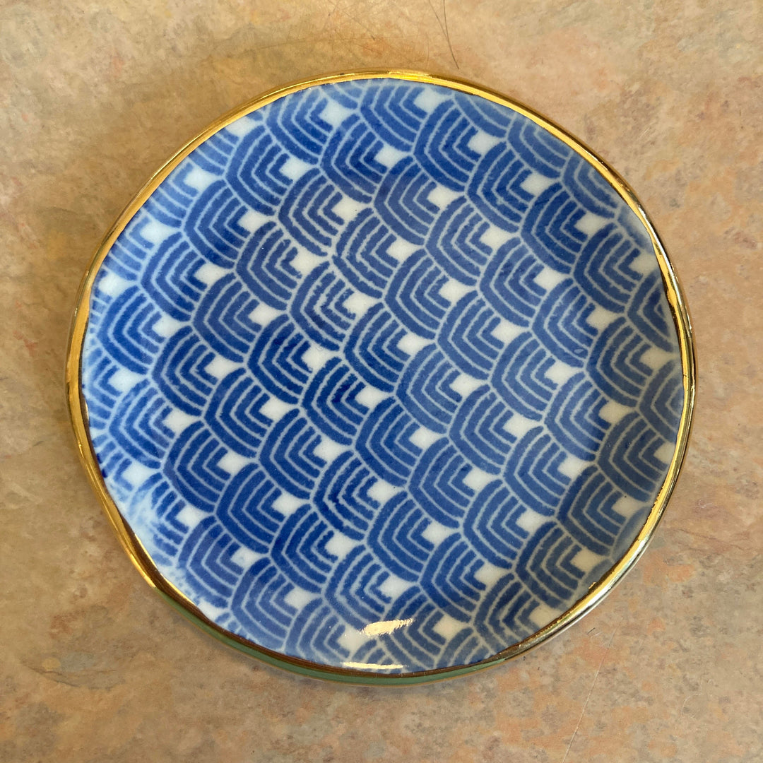 Screen Printed Dish Round Peony Blue