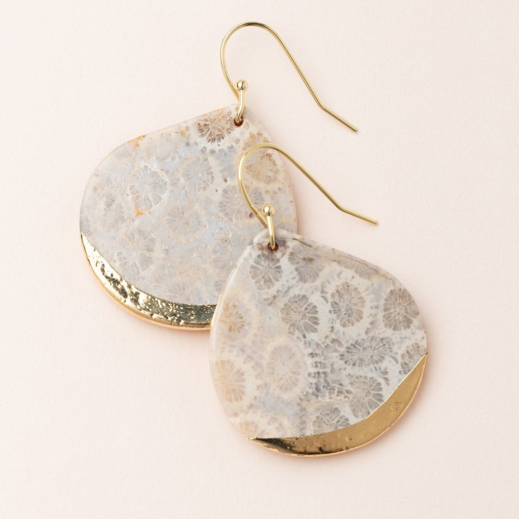 Stone Dipped Teardrop Fossil Coral & Gold