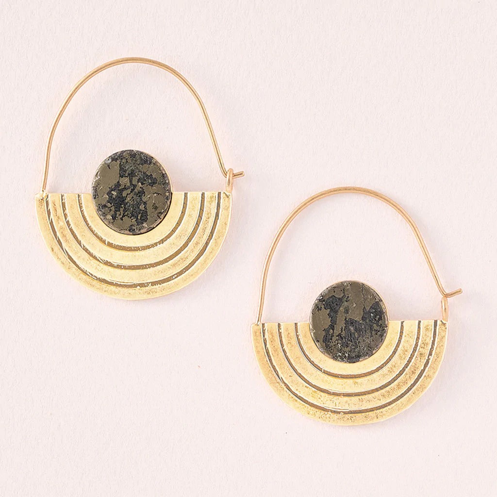Stone Orbit Earrings Pyrite Gold