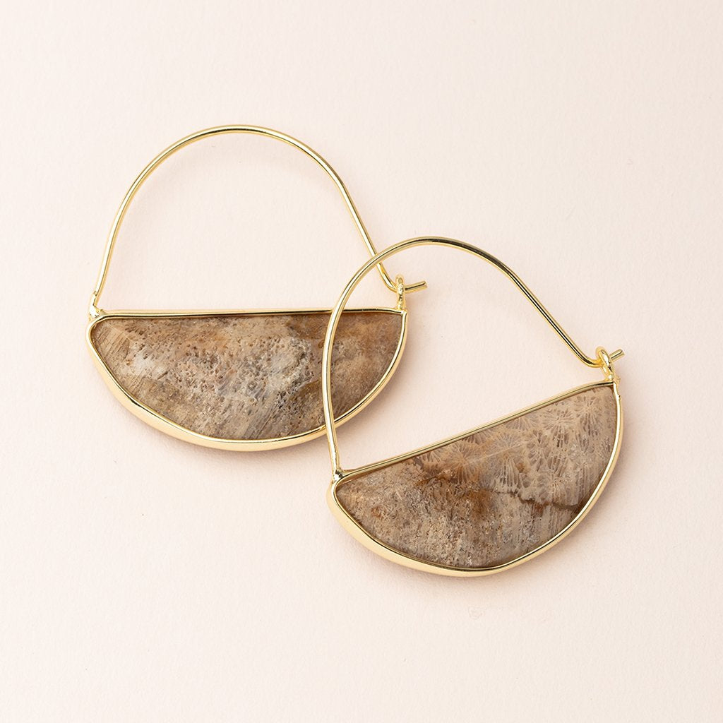 Stone Prism Hoop Fossil Coral Gold