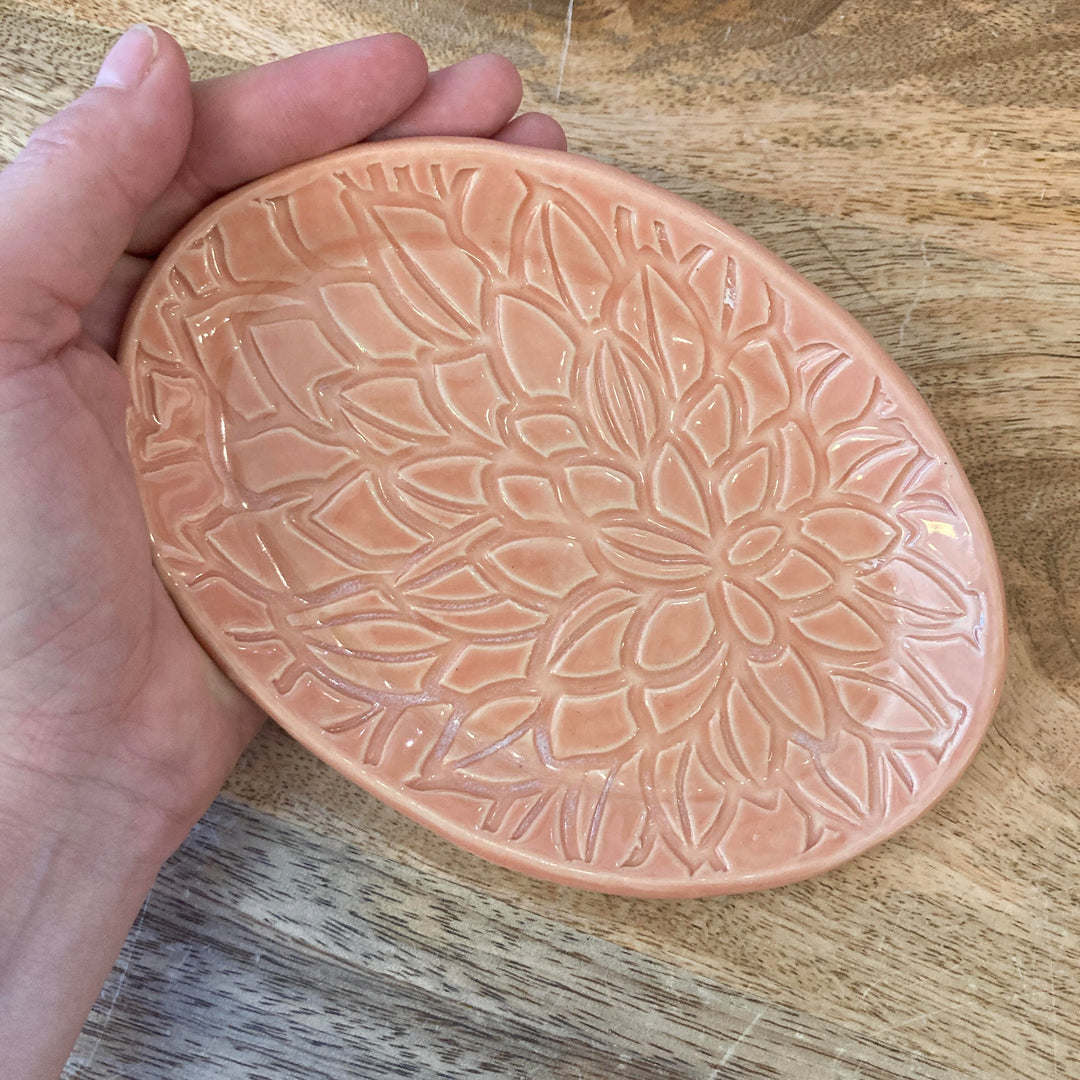 Textured Dish Oval Flower Petals Coral