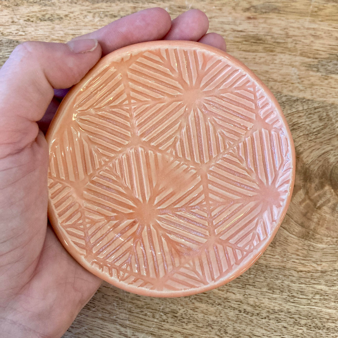 Textured Dish Round Hexagon Orange