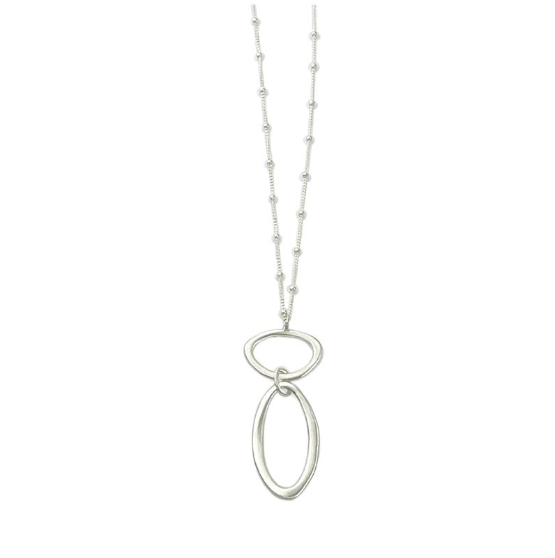 Two Stacked Ovals Necklace Silver